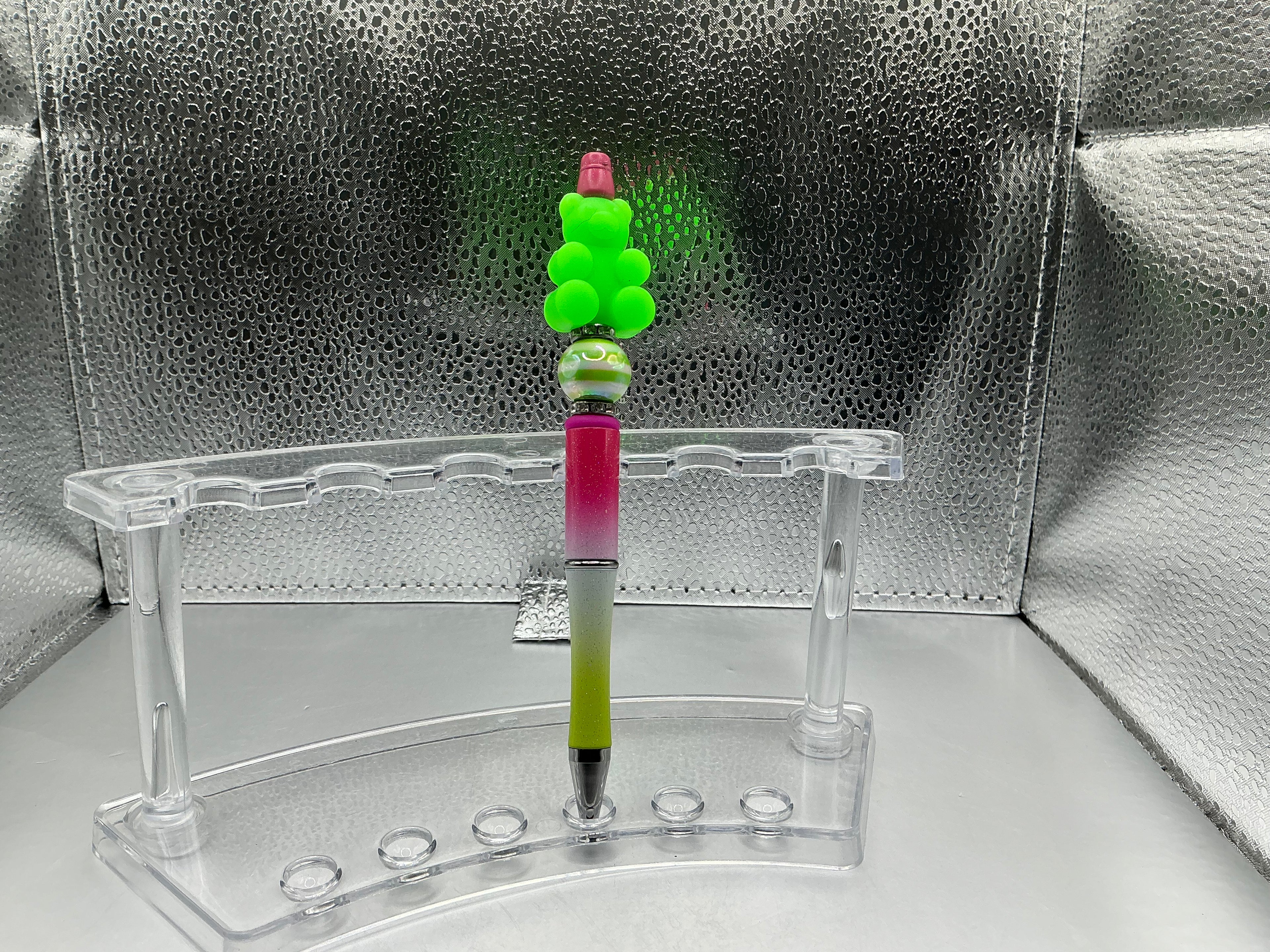 Neon green gummy bear pen (black ink)