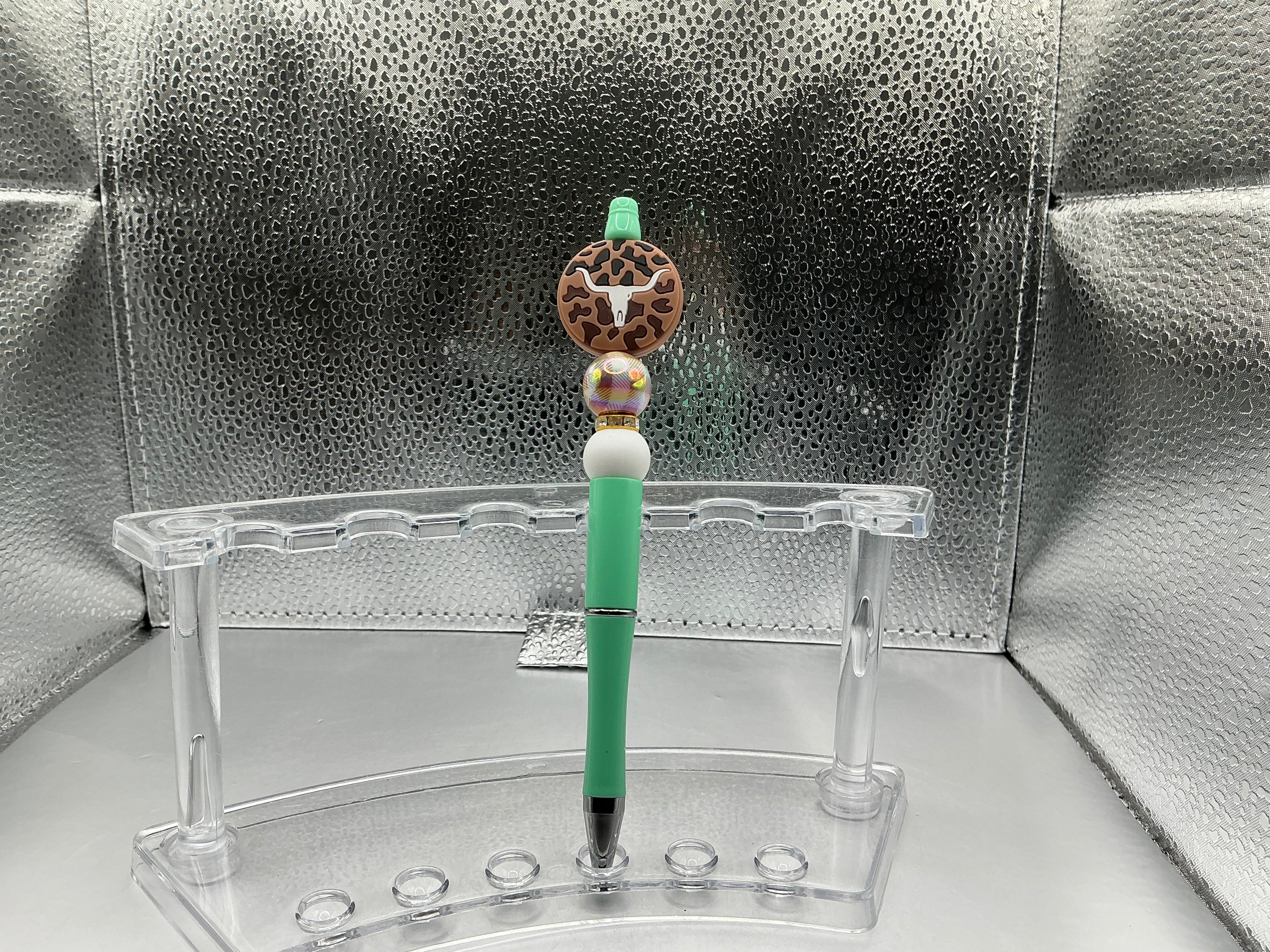 Cheetah print cow skull pen (black ink)