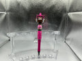 Football with pink and black checkered bow pen (black ink)