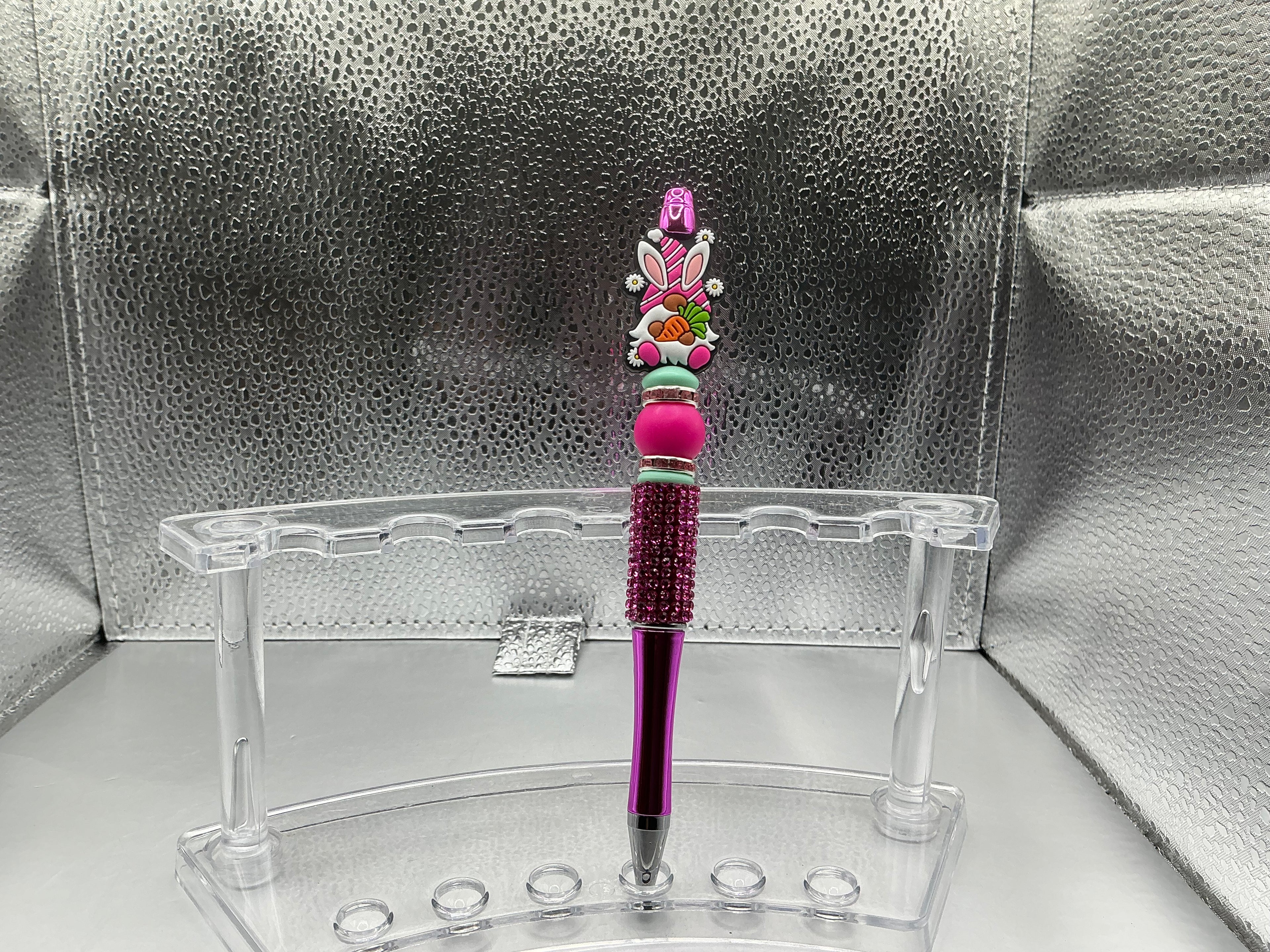 Pink Easter bunny gnome pen (black ink)