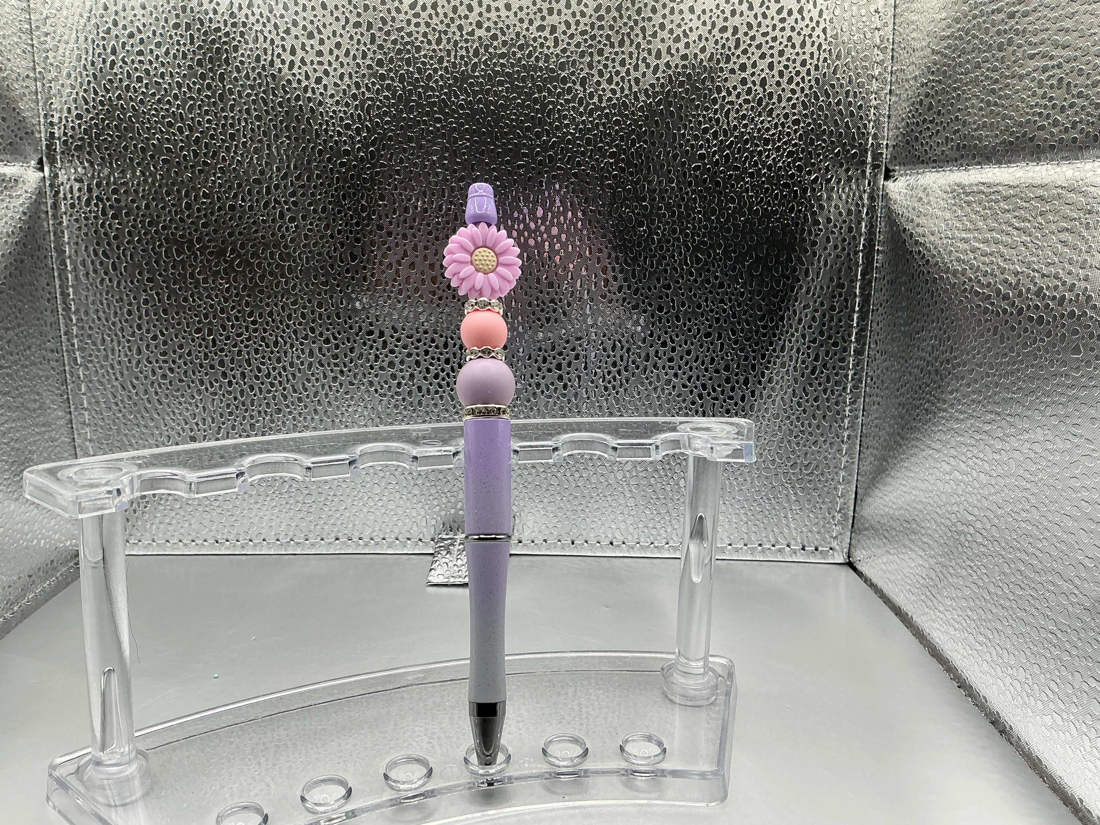 Purple/pink flower pen (black ink)