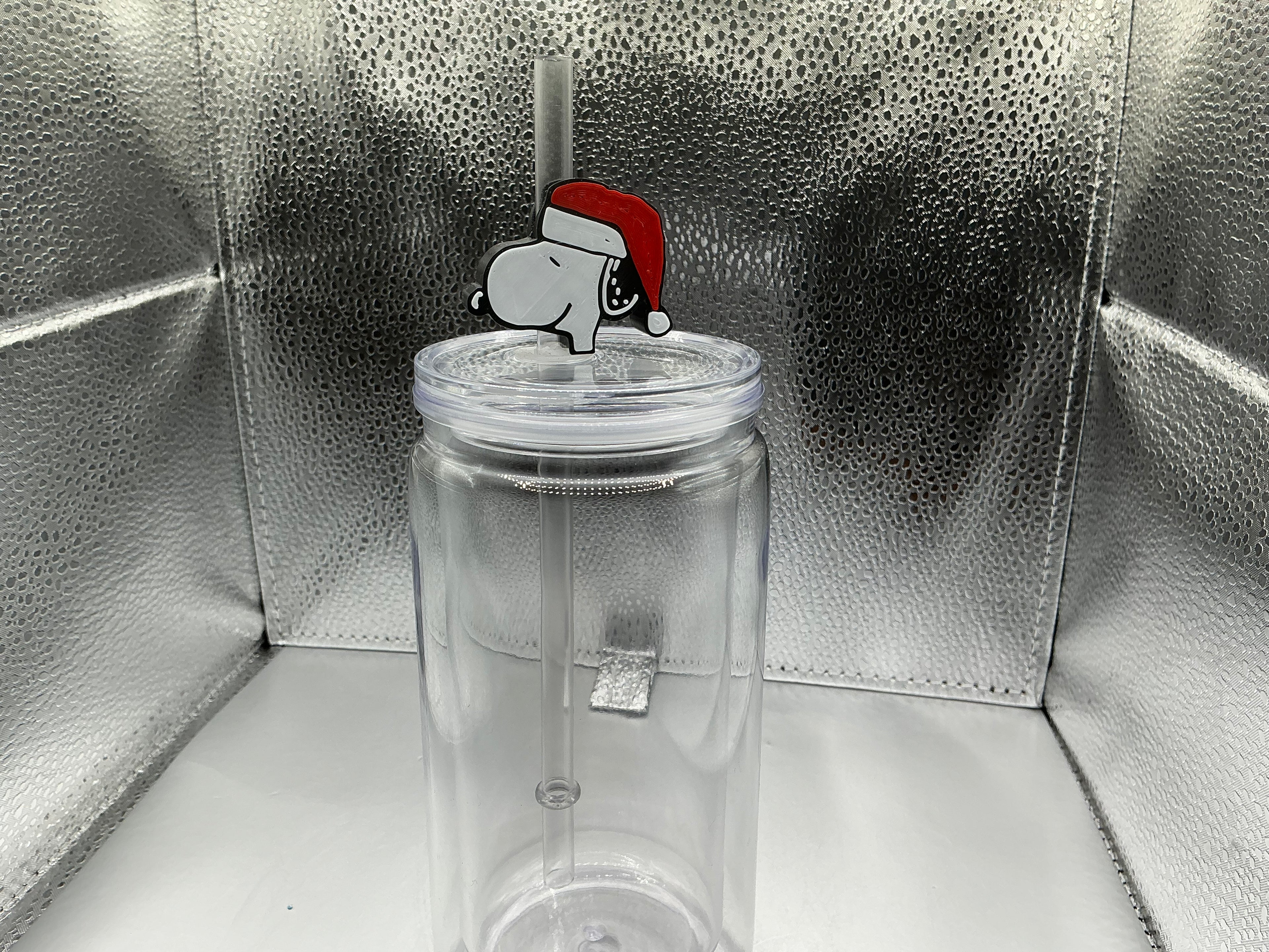 Snoopy with a santa hat straw topper
