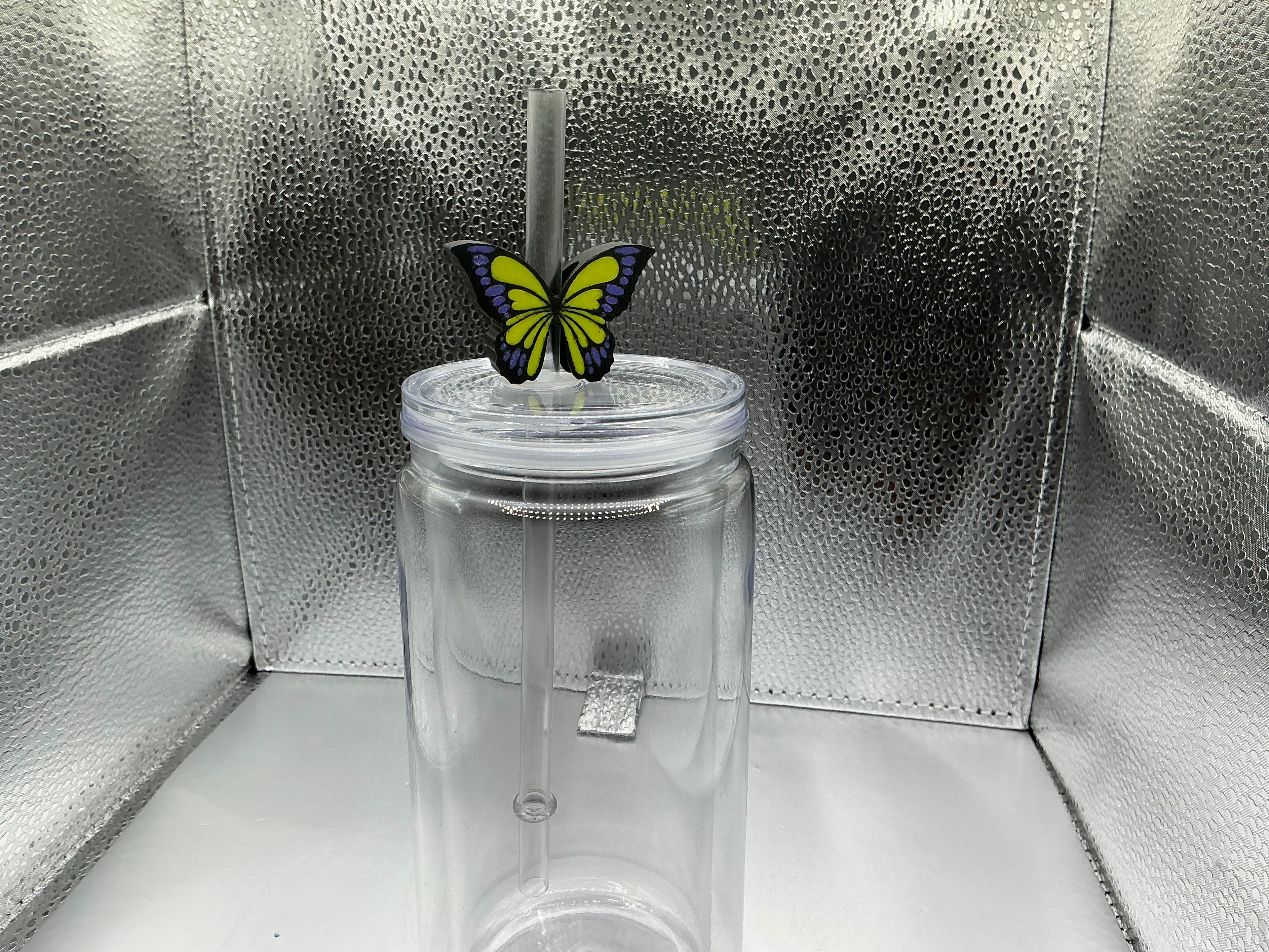 Green and purple butterfly straw topper