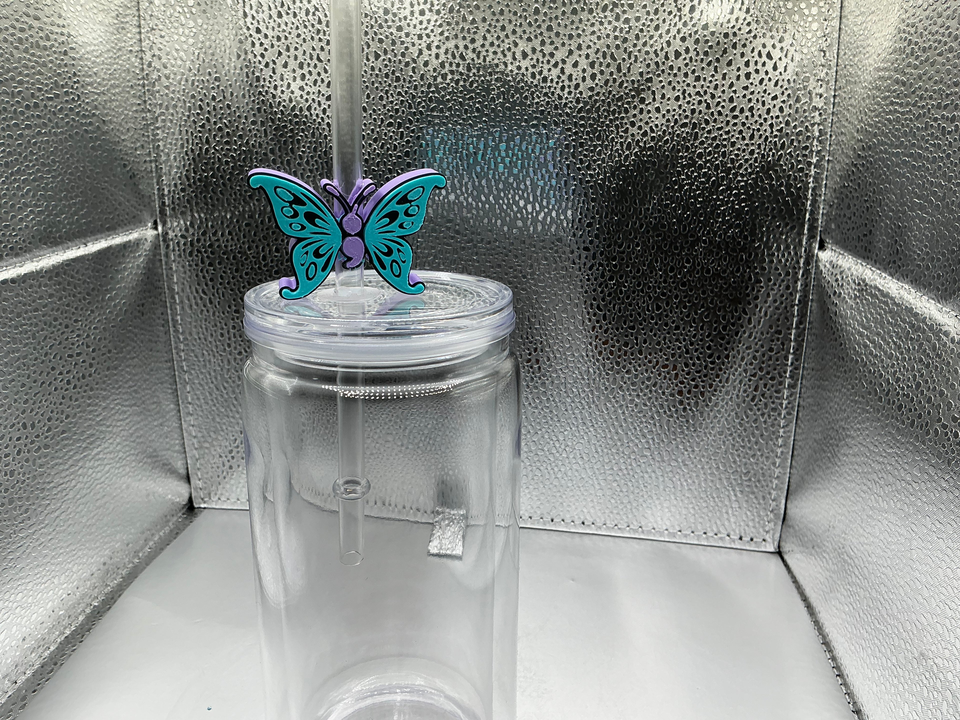 Blue and purple butterfly straw topper