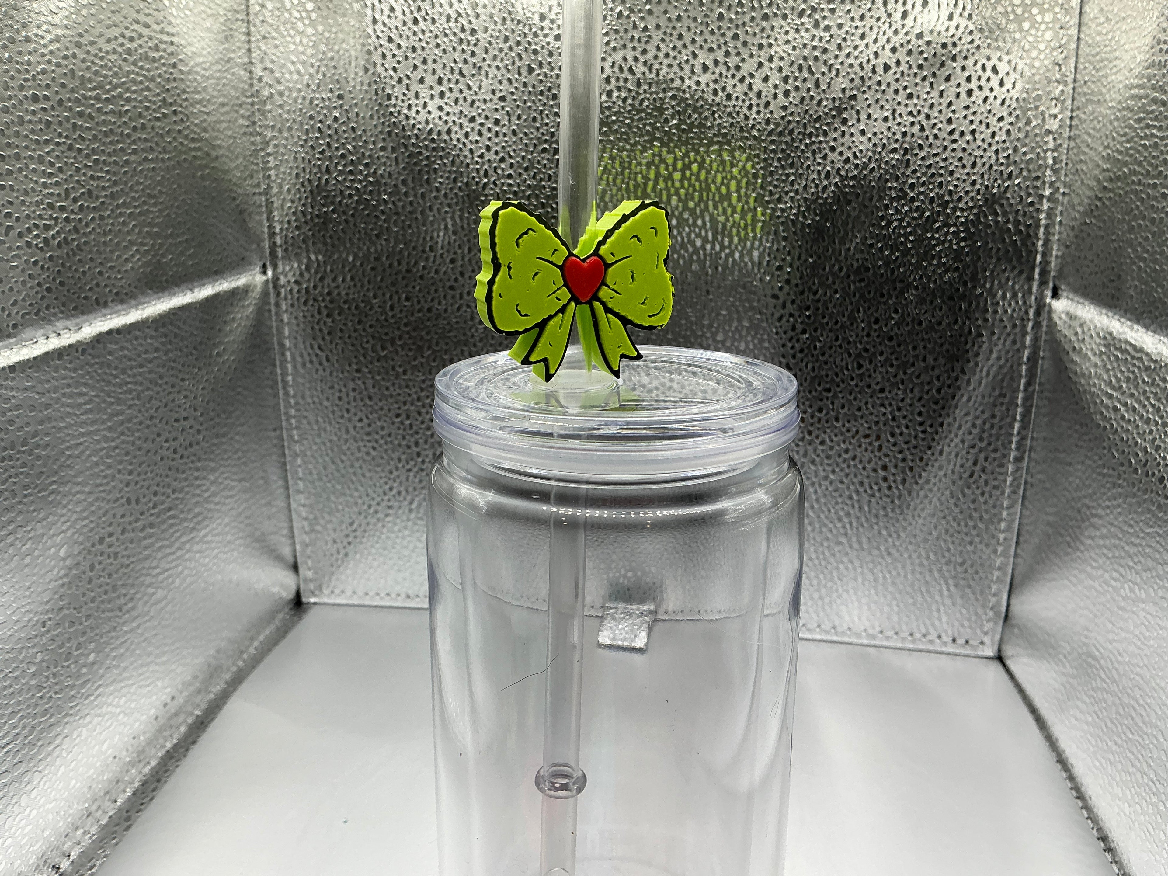 The Grinch bow straw topper