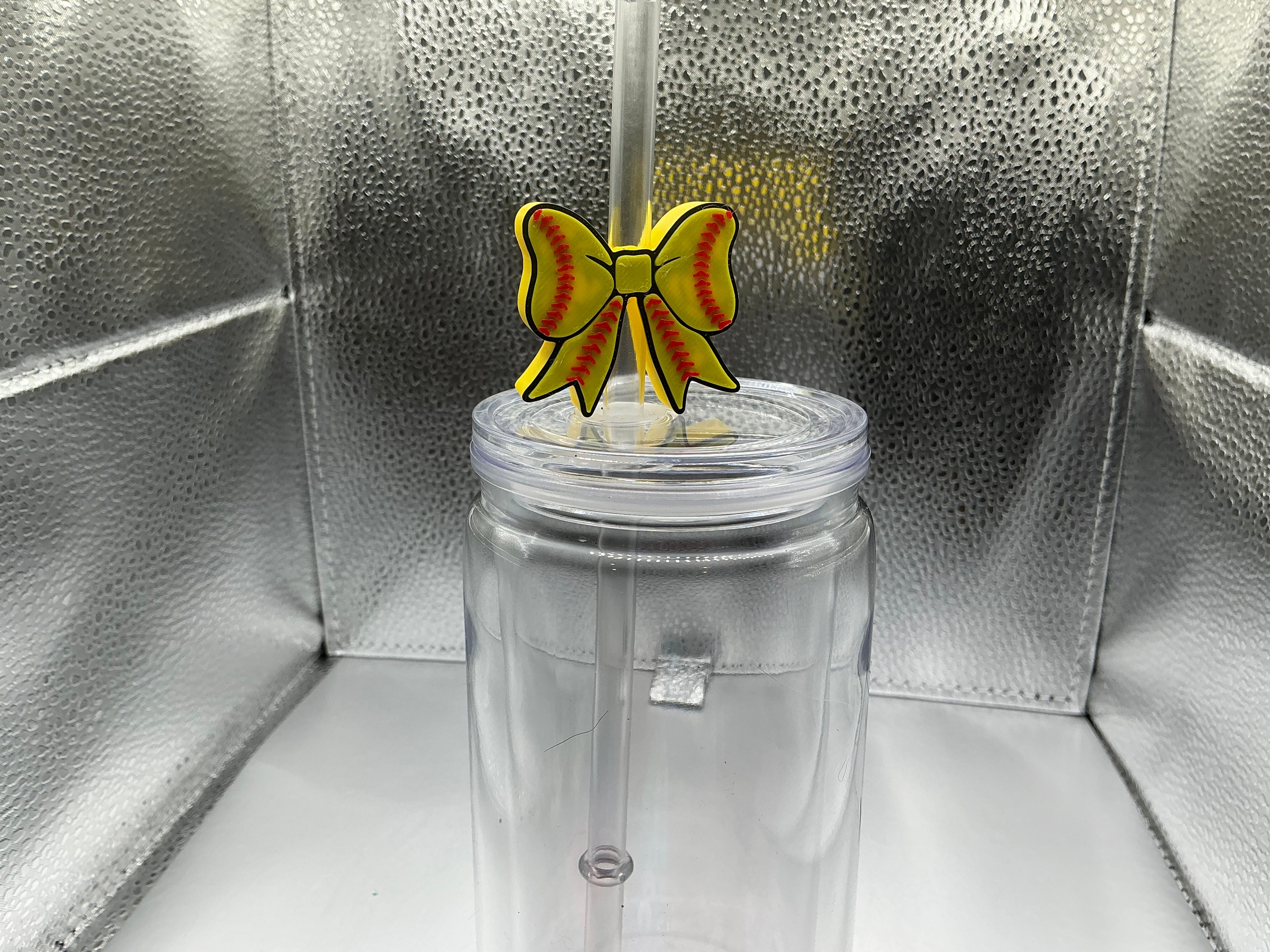 Softball bow straw topper