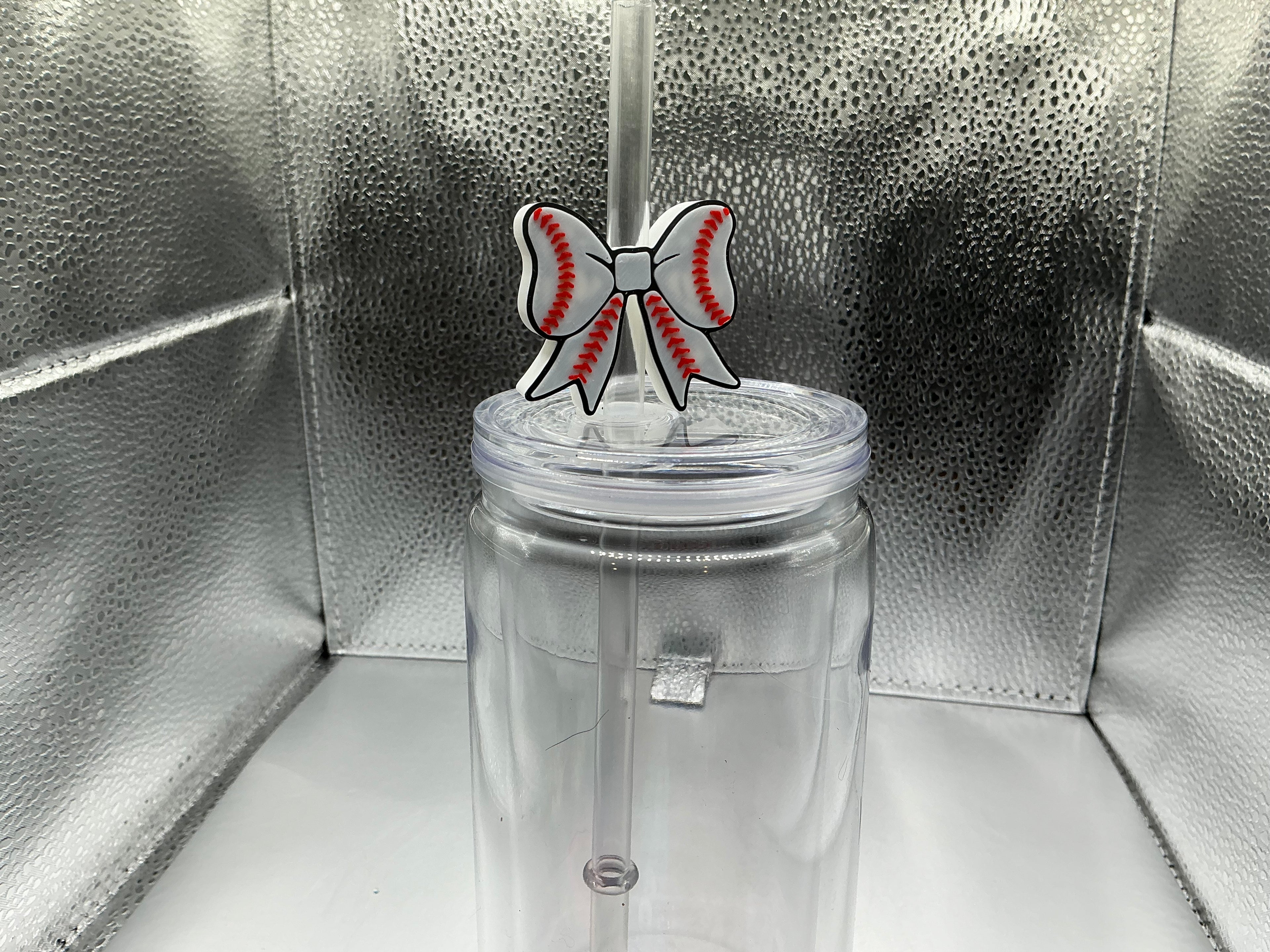 Baseball bow straw topper