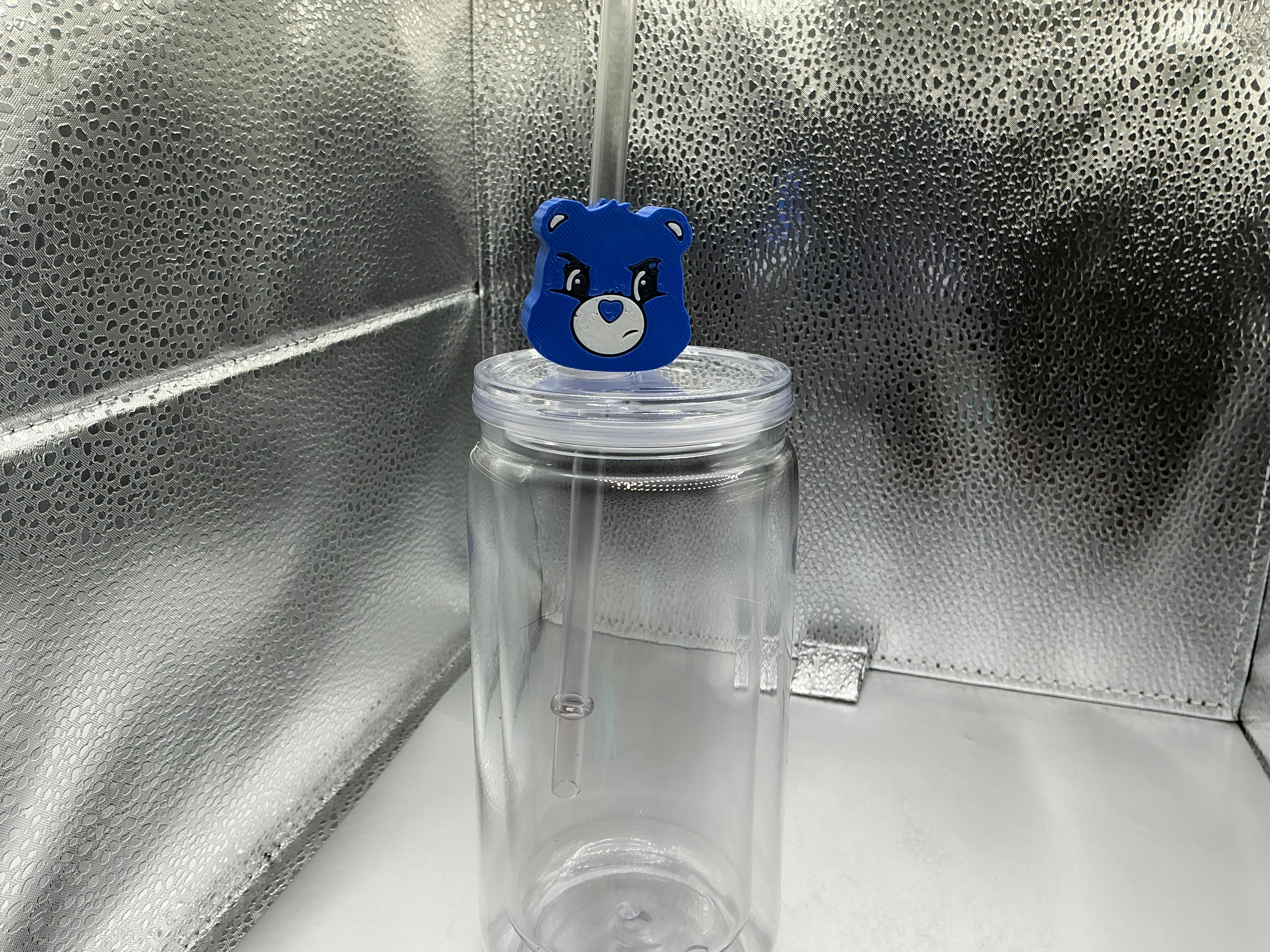 Blue care bear straw topper