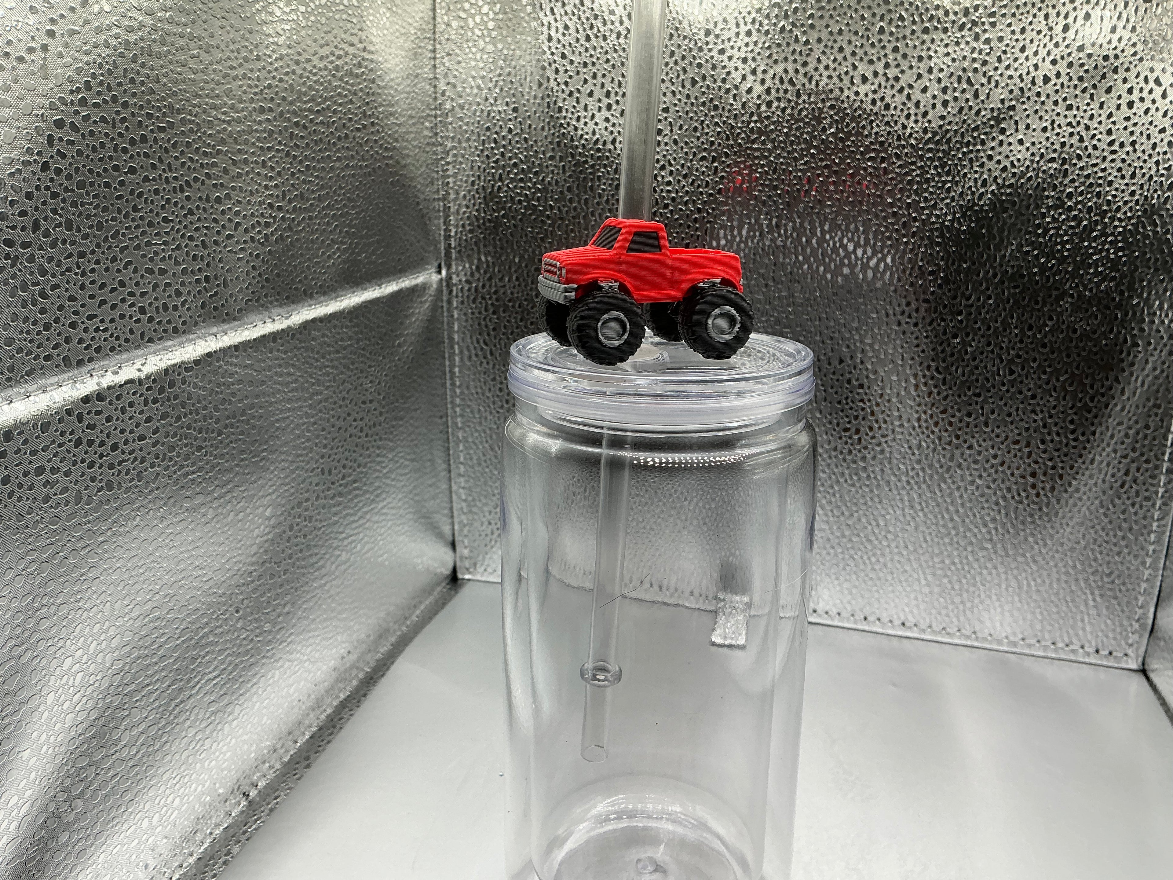 Red monster truck straw topper