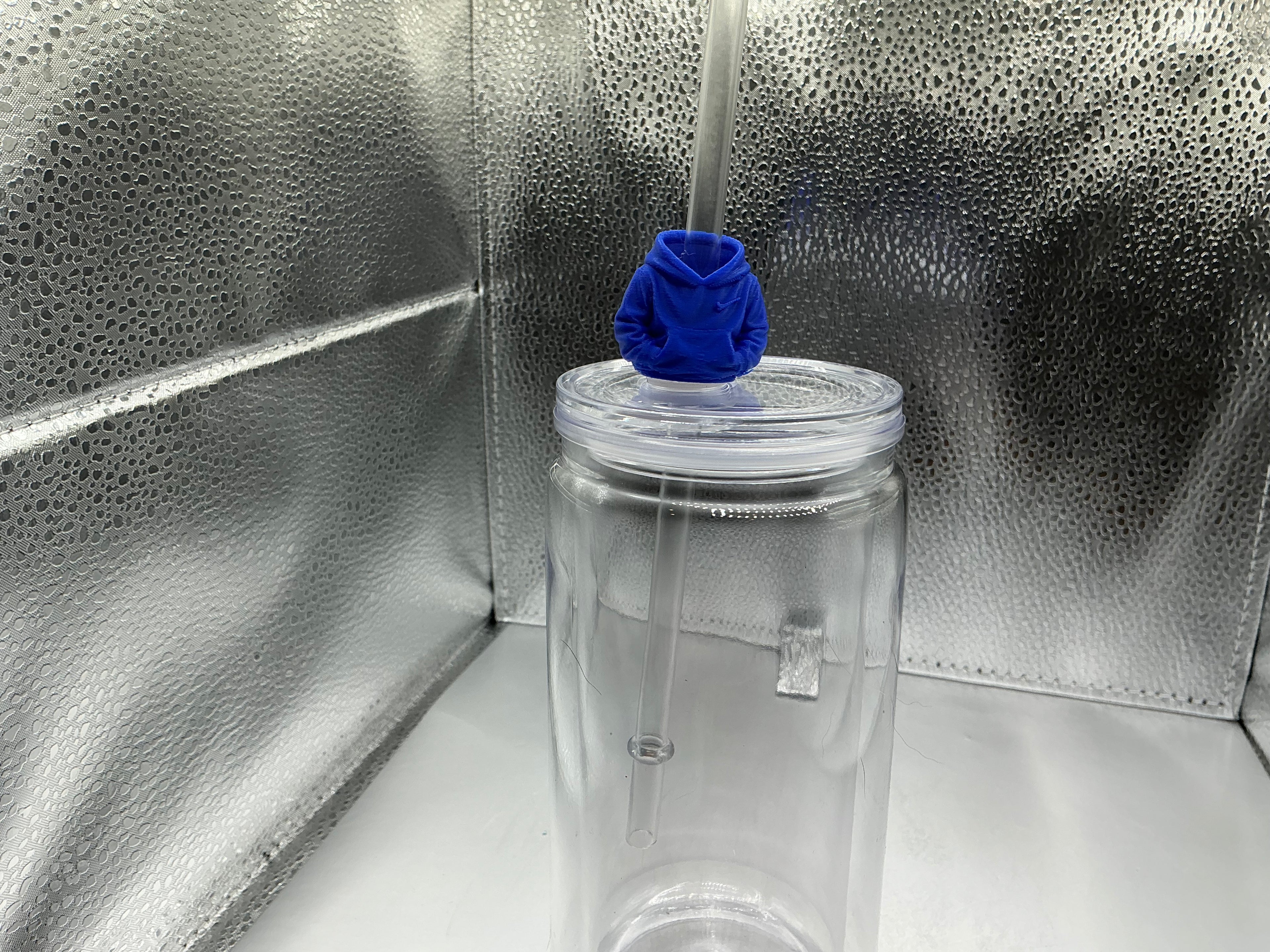 Blue Nike hoodie straw topper