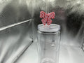 Pink bow with red hearts straw topper