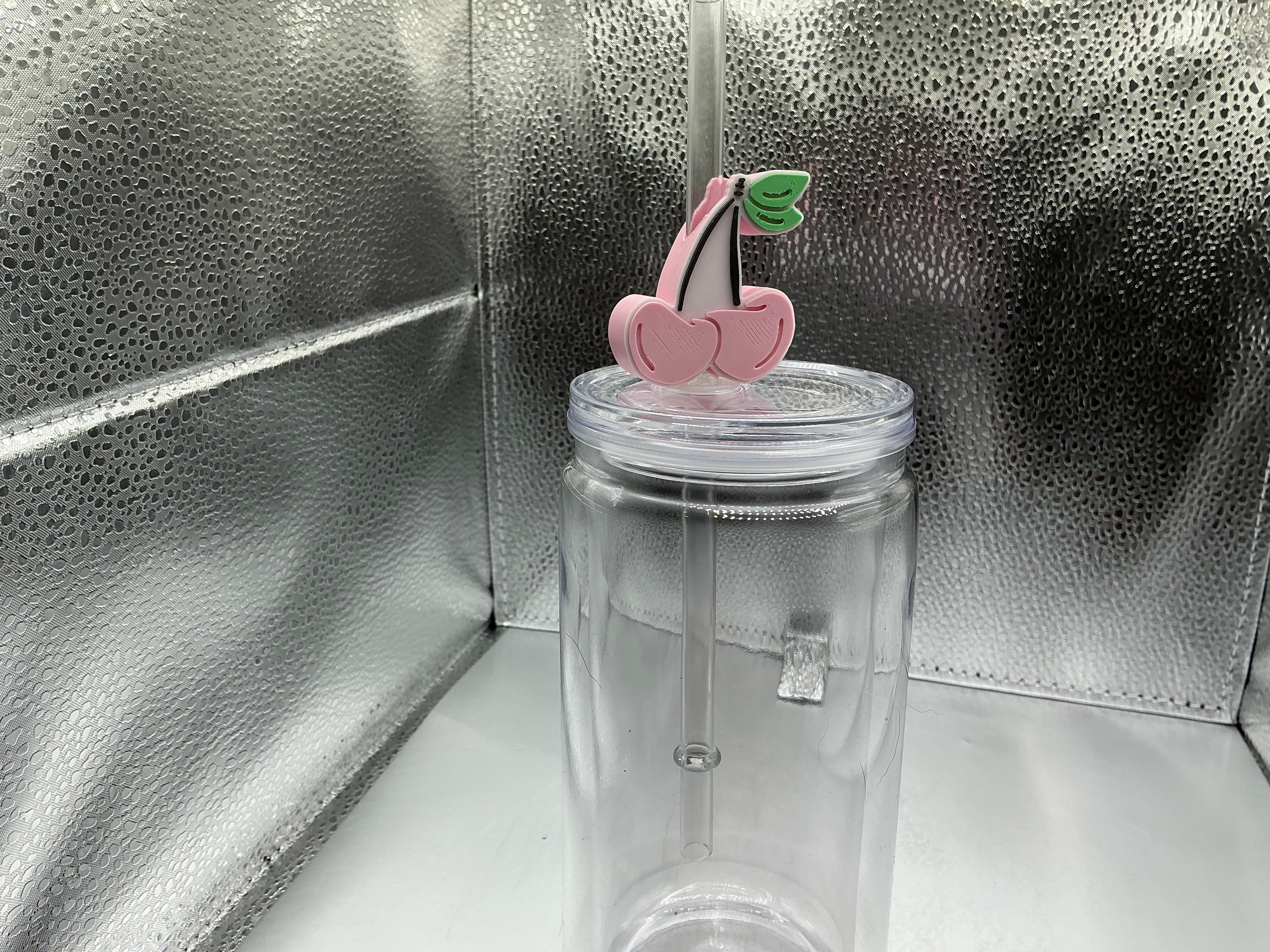 Pink cherry straw topper
