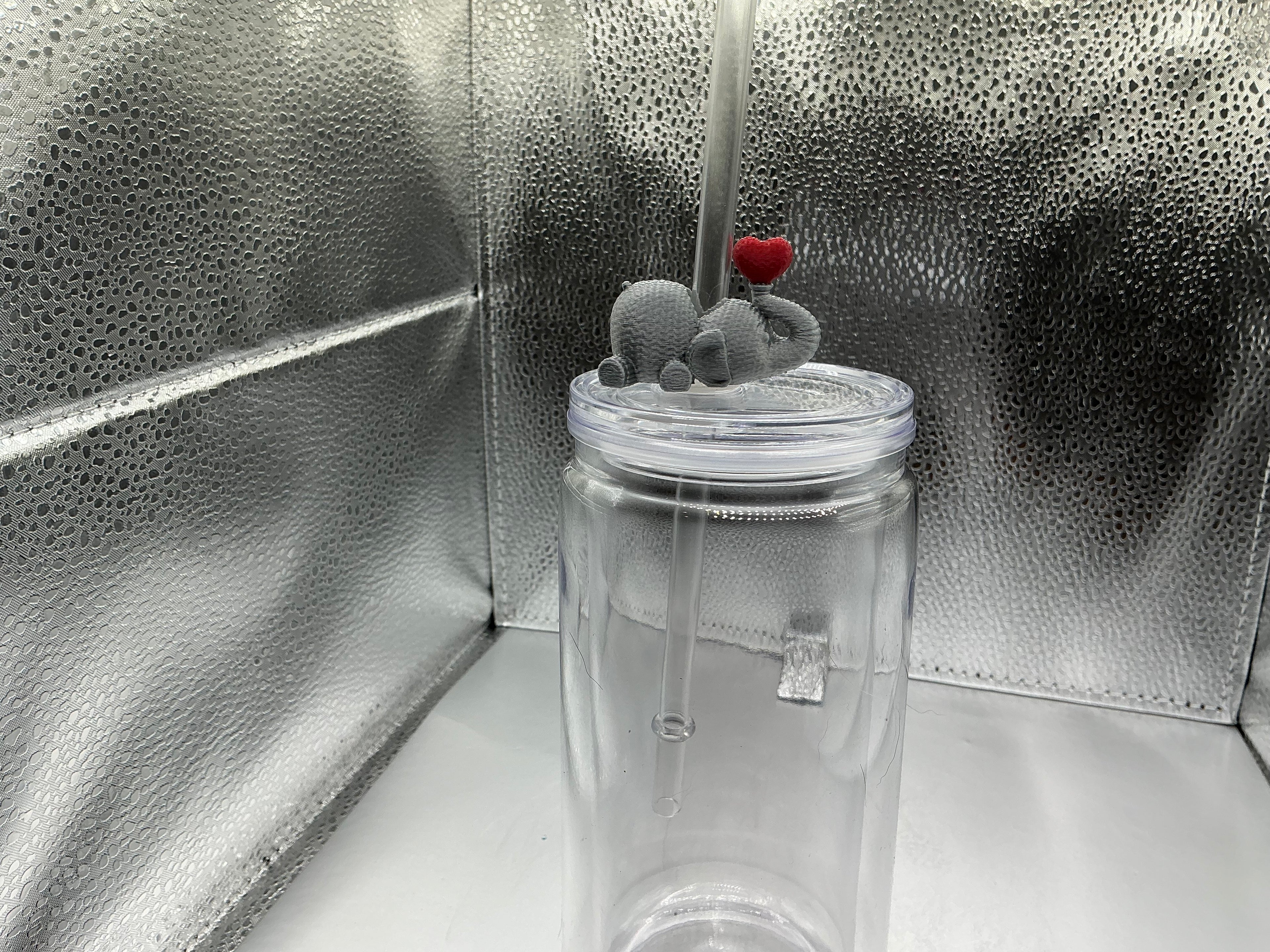 Elephant with a red heart straw topper