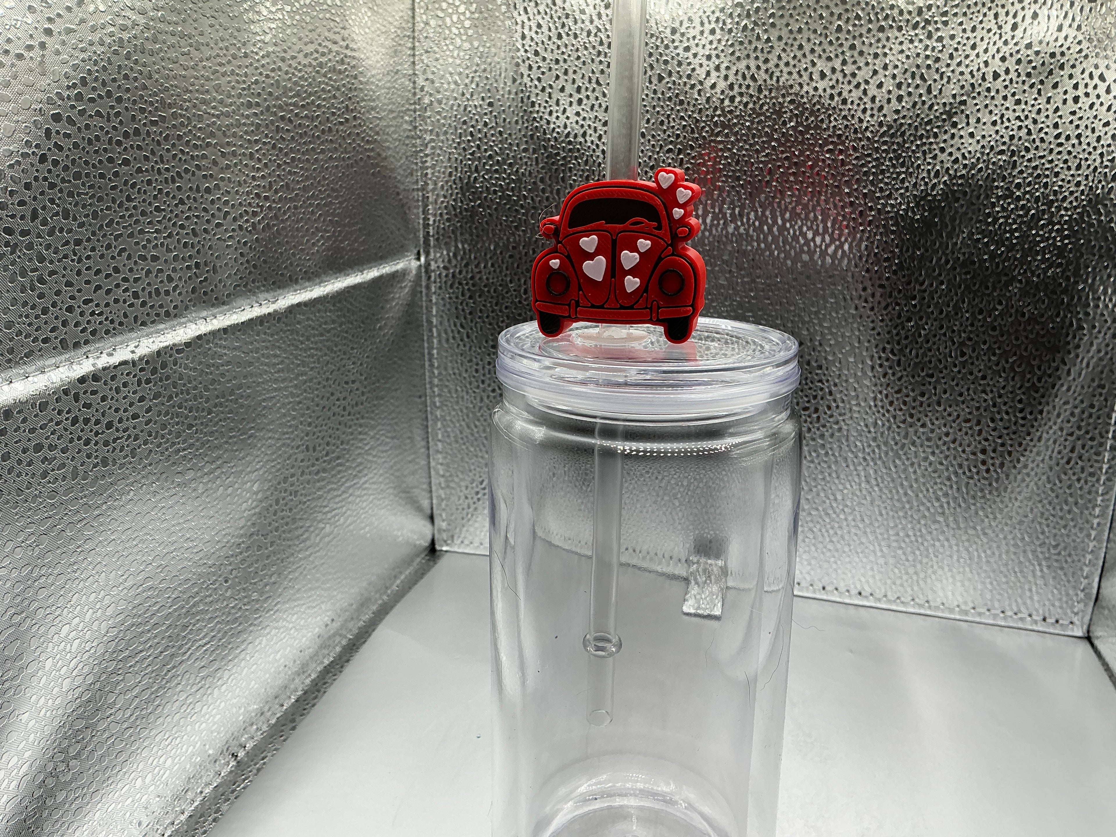 Red truck with hearts straw topper