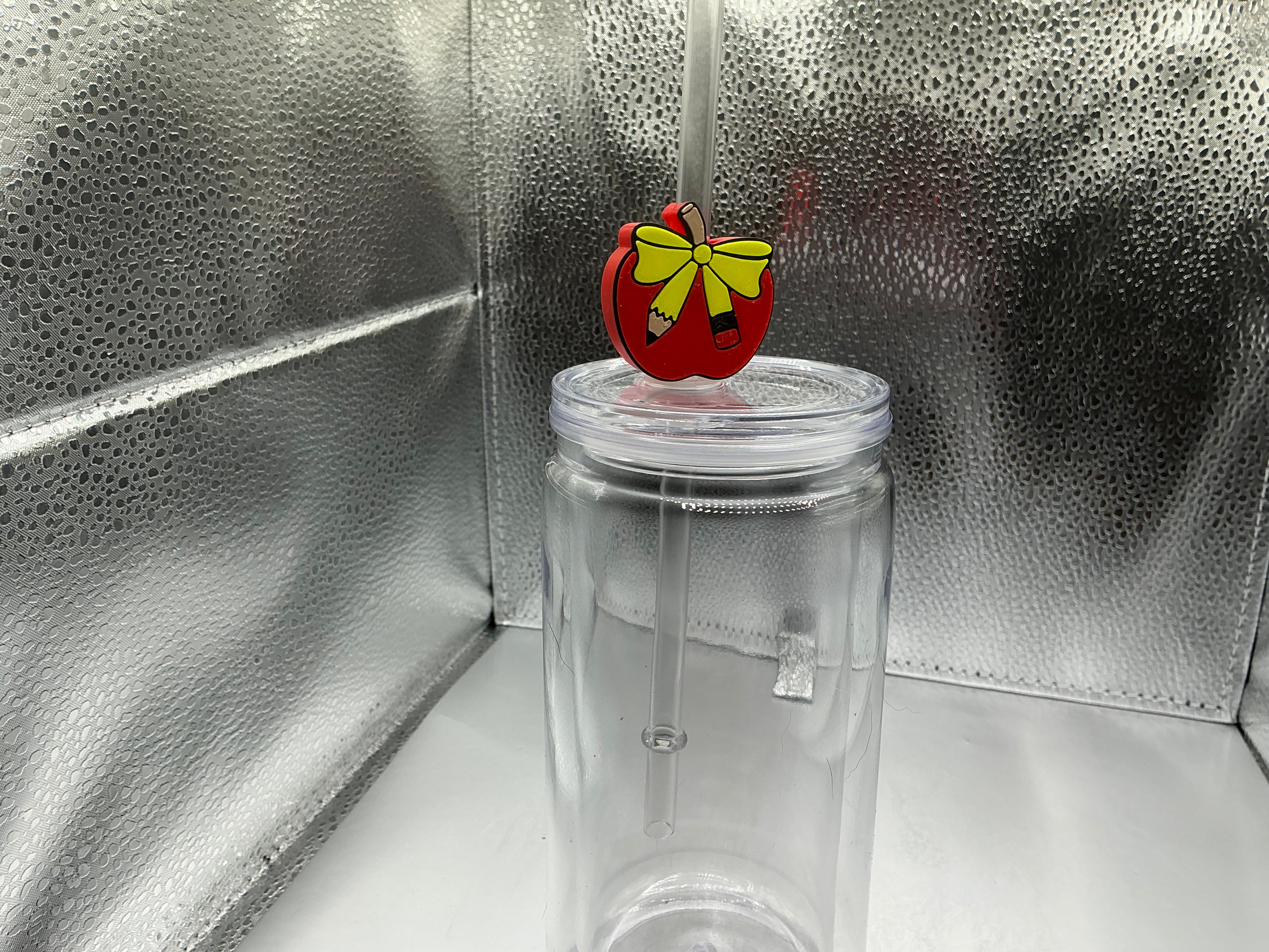 Apple with pencil ribbon straw topper
