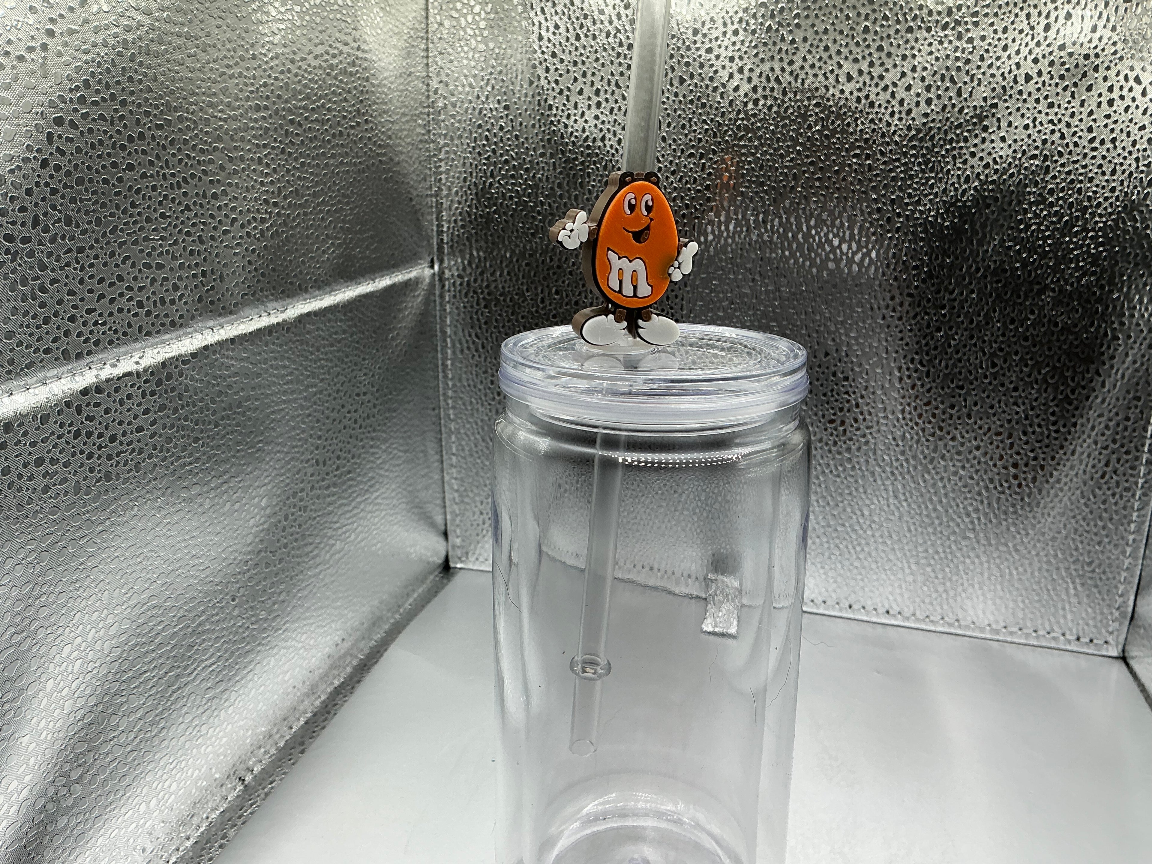 Orange M&M straw toppper
