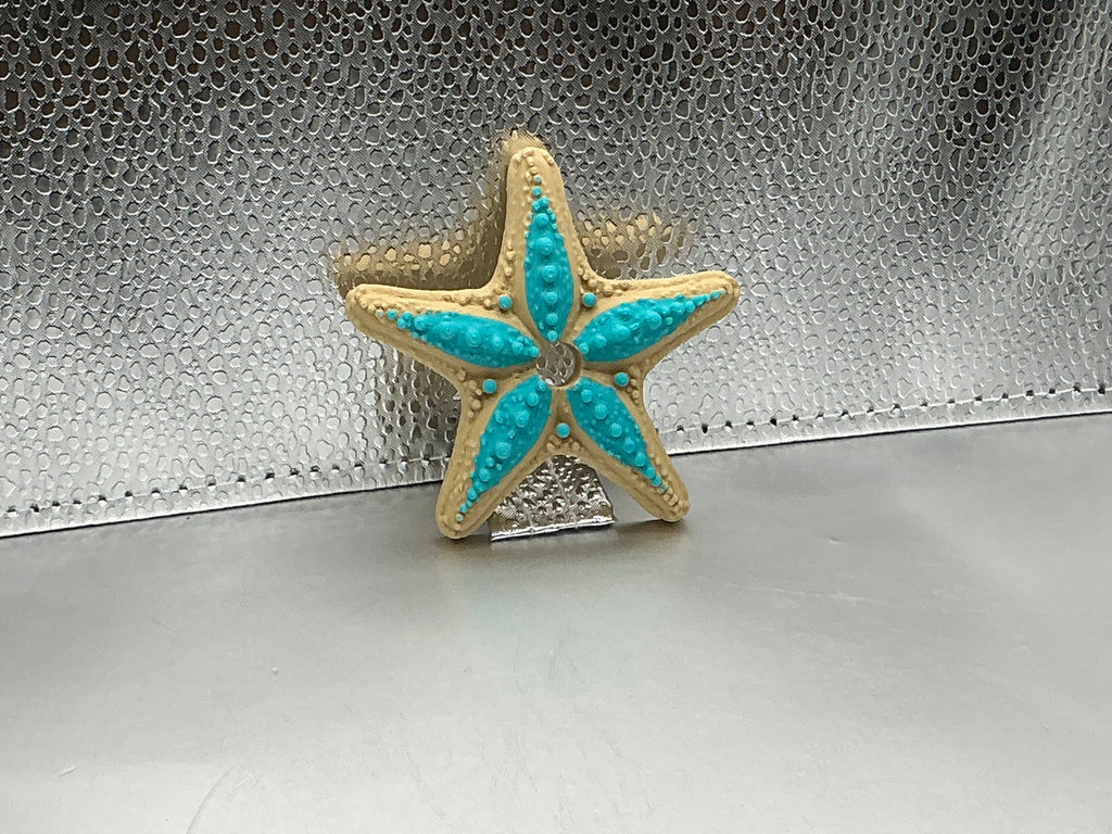 Teal and tan star fish lid topper