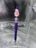 Purple gnome with pink butterfly pen (black ink)